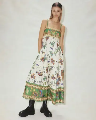 Alémais Birdie Printed Linen Maxi Dress Print Size 8 