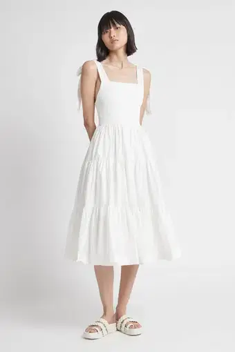 Aje Casa Tiered Knit Midi Dress Ivory Size 16