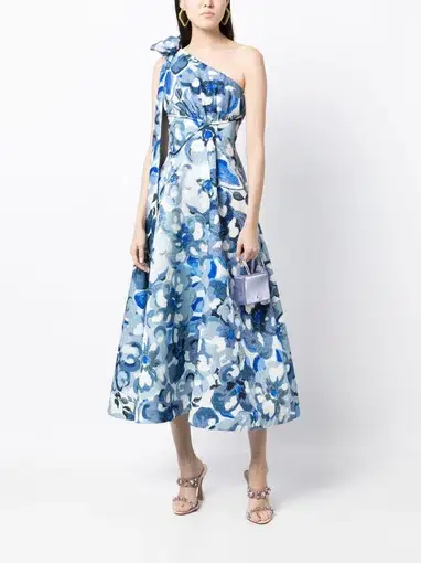 Rachel Gilbert Emiliano Midi Dress Blue Print Size 3 / AU 12