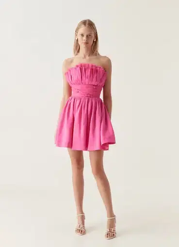 Aje Whisper Layered Mini Dress Brilliant Pink Size 10