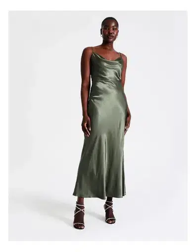 Wayne Cooper Cowl Neck Satin Slip Dress Green Size 18 