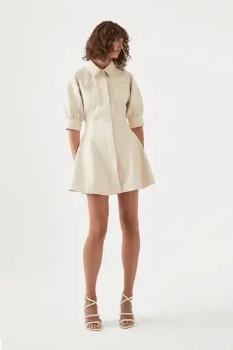 Aje Claire Pearl Mini Dress Sandstone Beige Size 10
