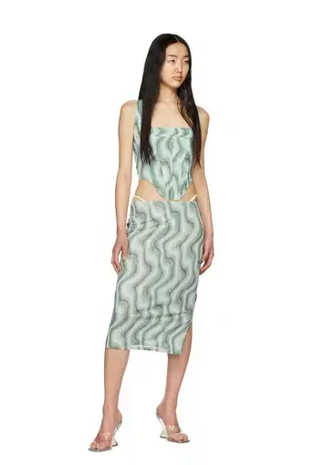 Miaou Moni Midi Skirt Green Print Size M/ AU 10