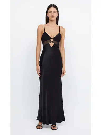 Bec & Bridge Ashton Cut Out Mesh Maxi Dress in Black Size AU 10