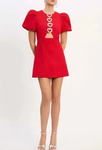 Rebecca Vallance Chiara Puff Sleeve Mini Dress Red Size 14