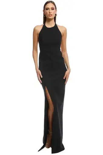 Elizabeth and James Ventus Halter Neck Twill Gown in Black Size 12