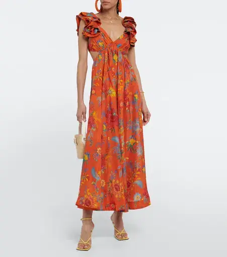 Zimmermann Ginger Frill Midi Dress Orange Floral Size 1 / AU 10