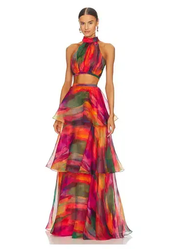 Yaura Faari Crop Top and Skirt Set Aquarelle Print Size S / AU 8