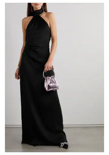 Jonathan Simkhai Vittoria Draped Satin Maxi Dress Black Size 6