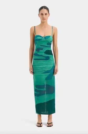 Sir the Label Frankie Gathered Midi Dress Emerald Reflection Size 8