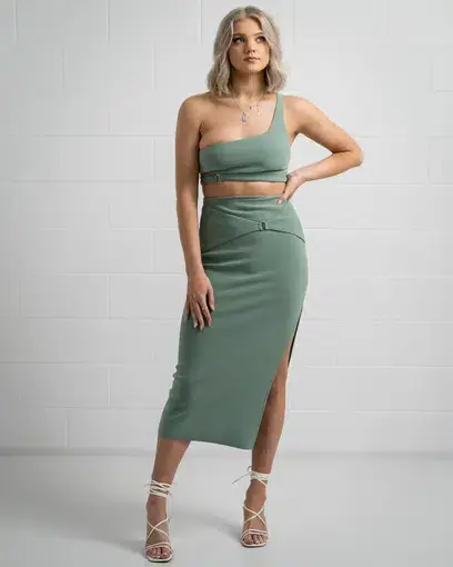 Bec and Bridge Ivy Crop and Skirt Set Green Size 10