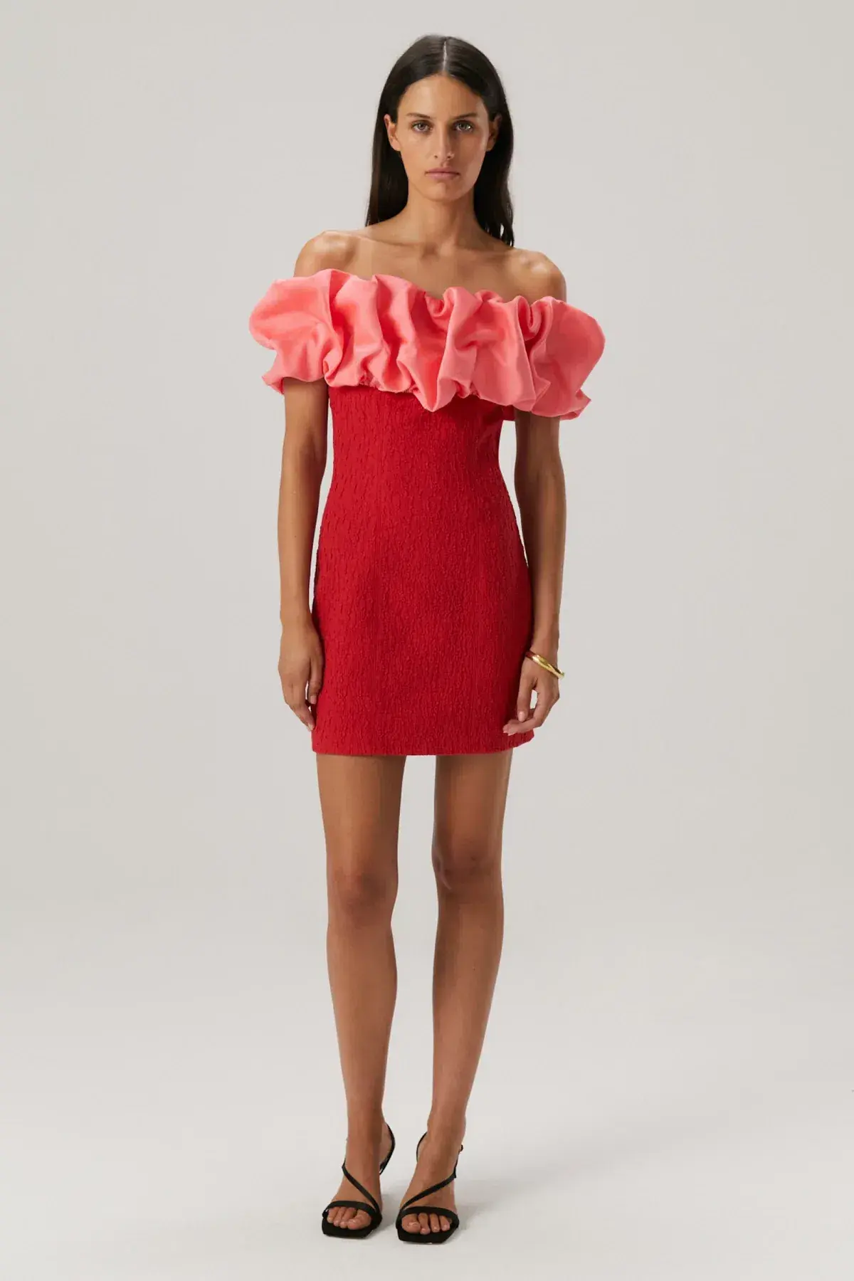 Misha Mylah Bonded Crepe Mini Dress in Watermelon Pink/Scarlett Red Size 10 - Image 1