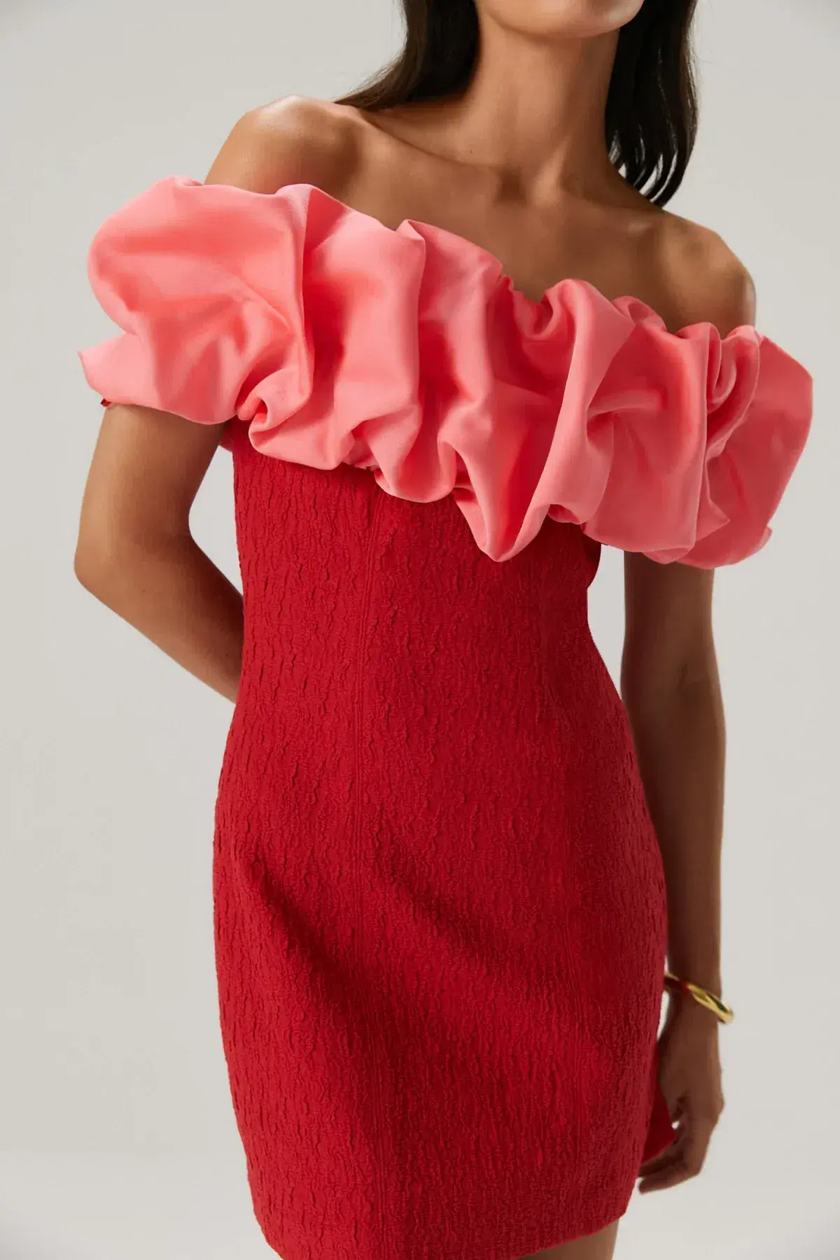 Misha Mylah Bonded Crepe Mini Dress in Watermelon Pink/Scarlett Red Size 10 - Image 4