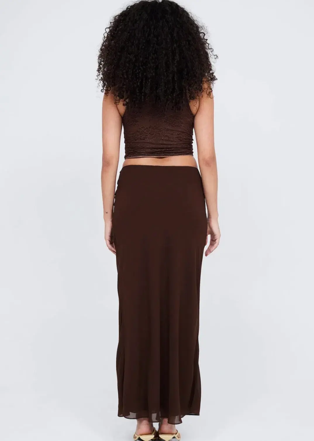 Benni Valentino Lace Top and Lace Insert Skirt Set Brown Size 8 - Image 3