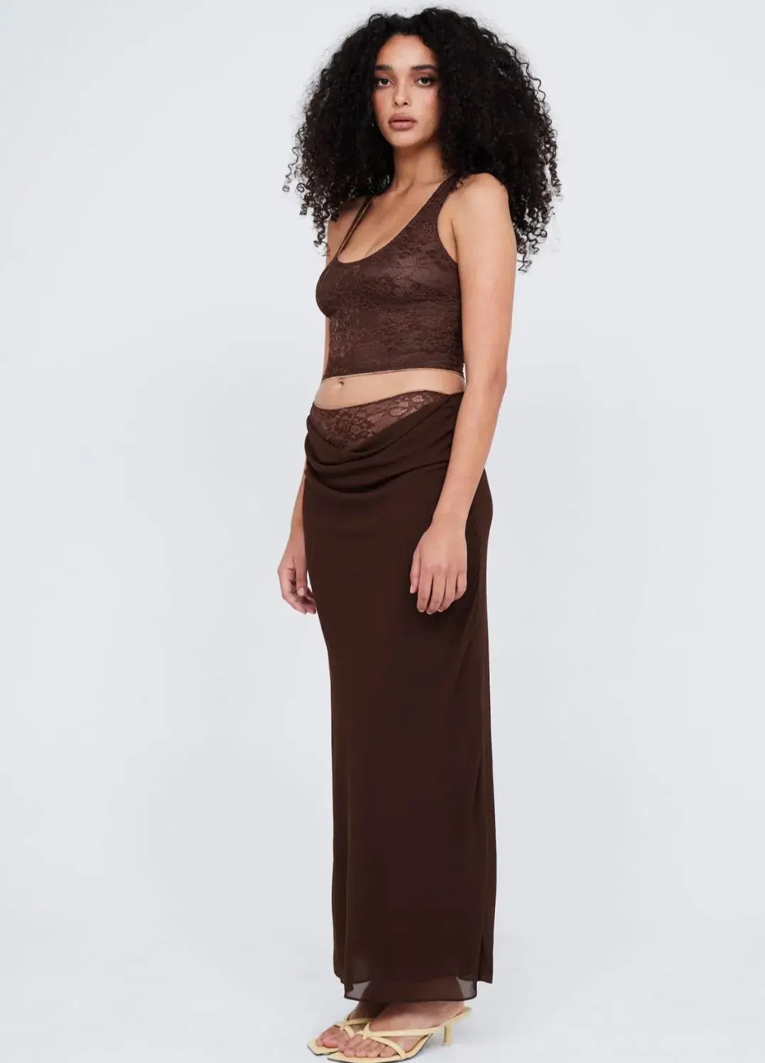 Benni Valentino Lace Top and Lace Insert Skirt Set Brown Size 8 - Image 2