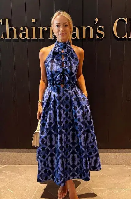 Rebecca Vallance Shiloh Halter Midi Dress Blue Print Size 14 - Image 5