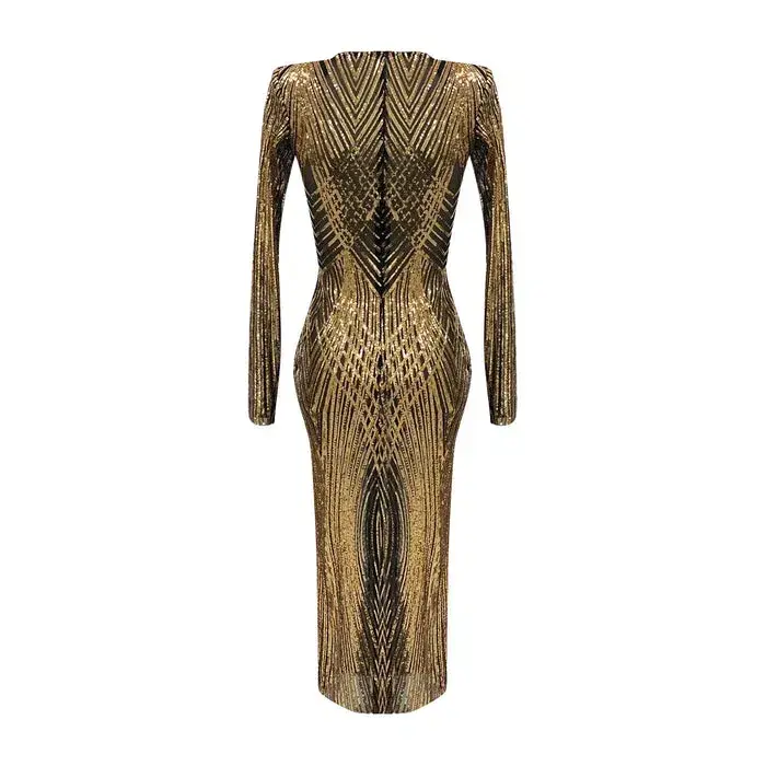 Meraki Official Axel Sequin Midi Dress Gold/Black Size 14 - Image 3