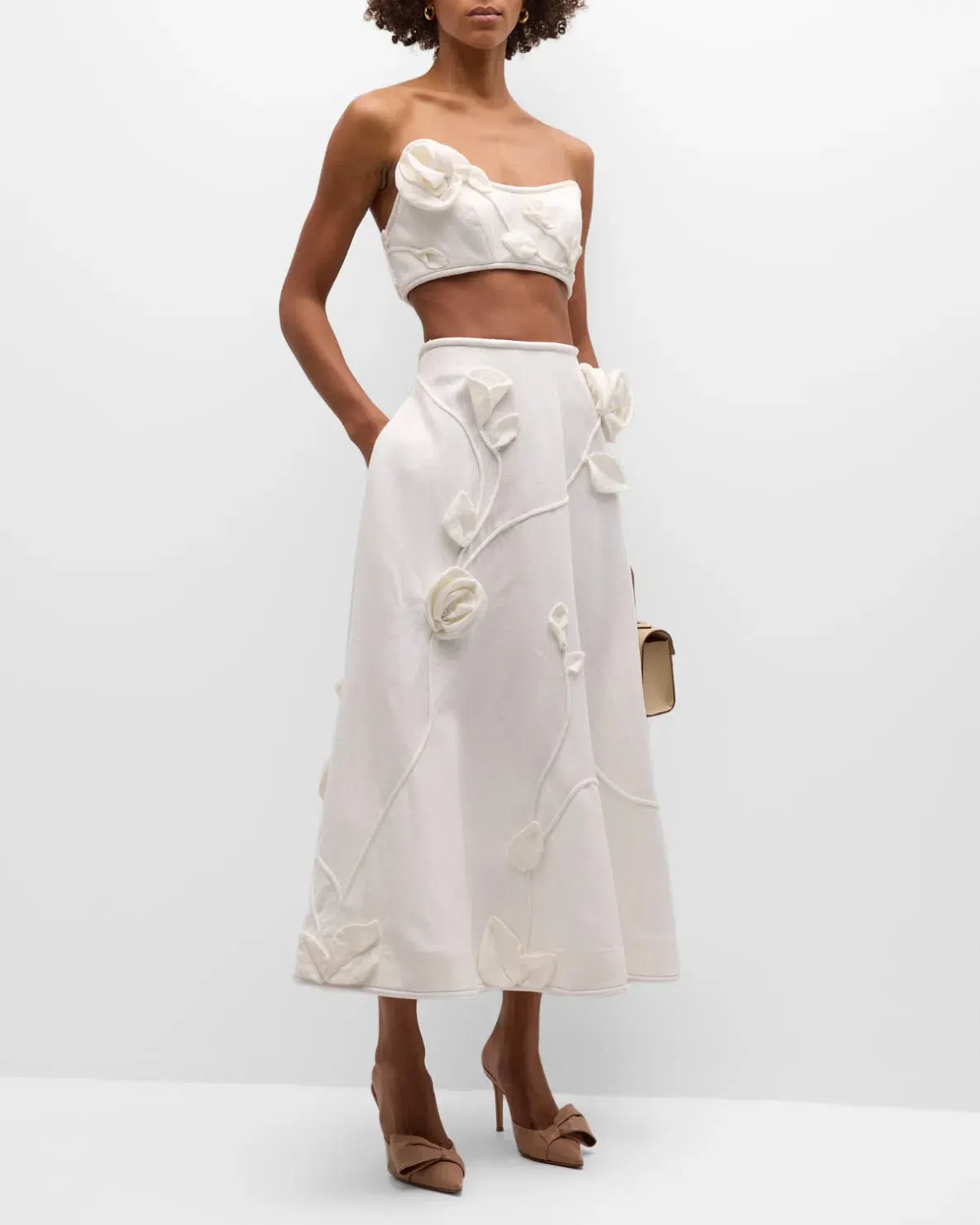 Zimmermann The Matchmaker Rose Bra and Rose Flare Skirt Set in Ivory  Size 1/Au 10  - Image 1