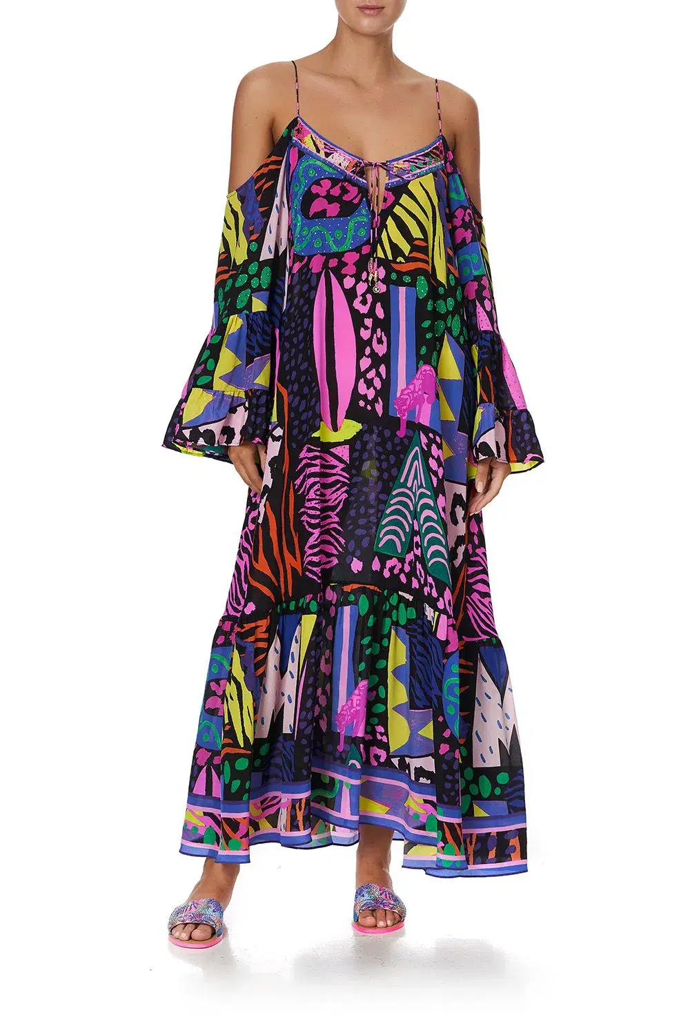 Camilla Drop Shoulder Shoestring Strap Long Sleeve Dress in Fair Ladys Dinkum One Size  - Image 5