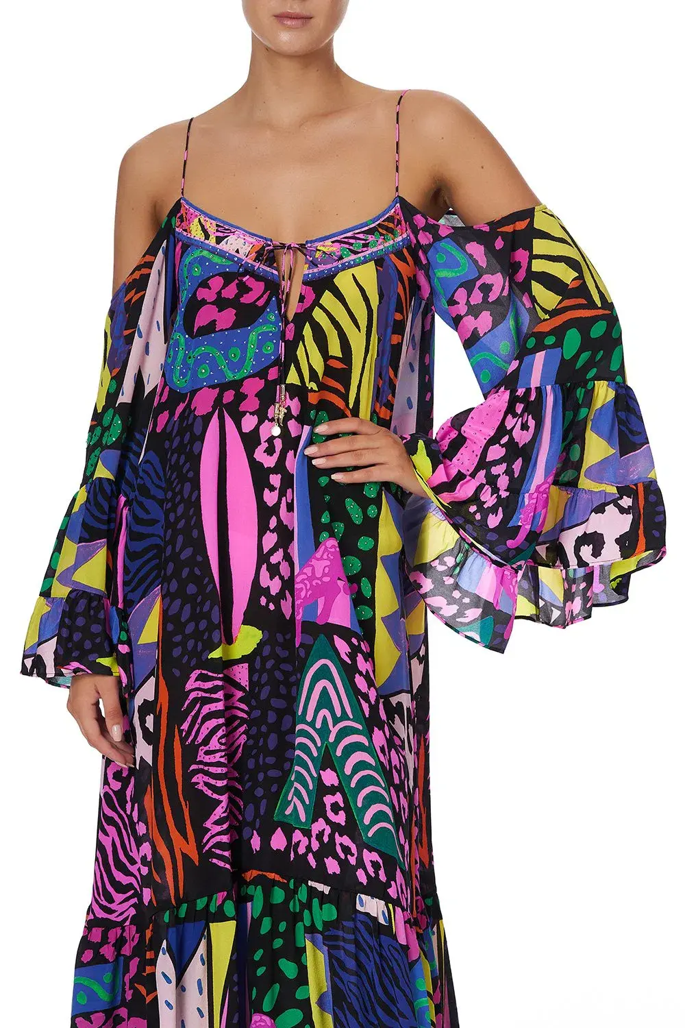 Camilla Drop Shoulder Shoestring Strap Long Sleeve Dress in Fair Ladys Dinkum One Size  - Image 4