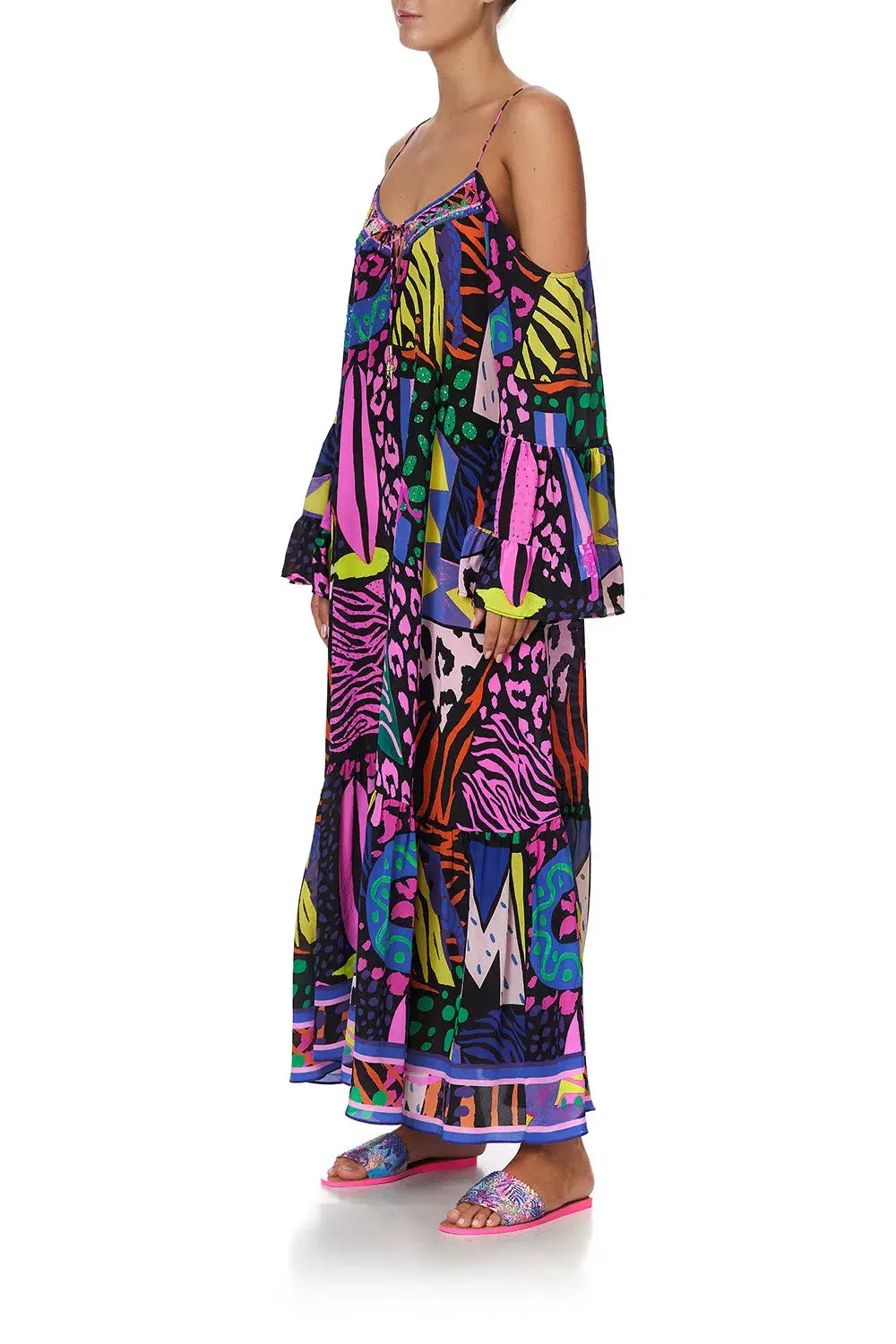 Camilla Drop Shoulder Shoestring Strap Long Sleeve Dress in Fair Ladys Dinkum One Size  - Image 2