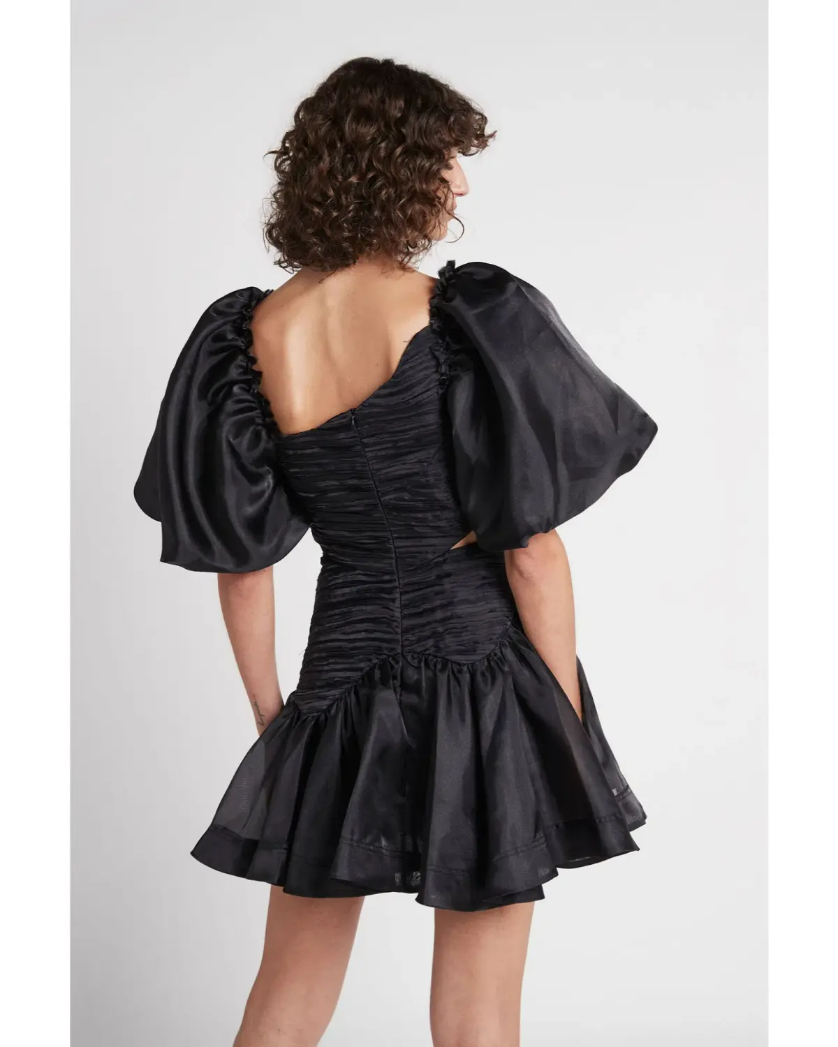 Aje Joan Asymmetric Puff Sleeve Mini Dress Black Size AU 10 - Image 3