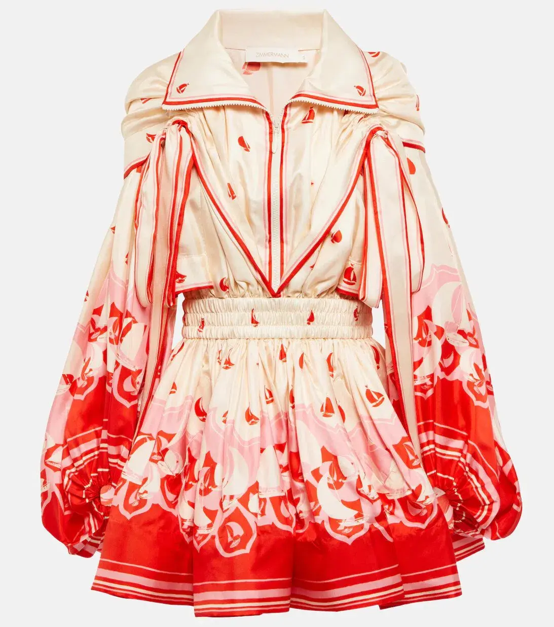 Zimmermann High Tide Billow Mini Dress Red Print Size 0 / AU 8 - Image 3