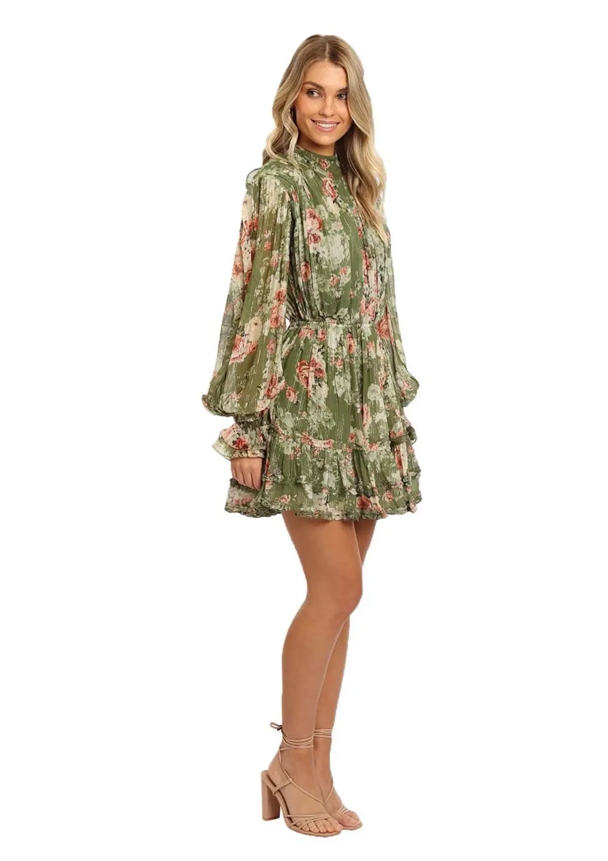 Hemant & Nandita Neem Mini Dress in Green Floral Size 10 - Image 1