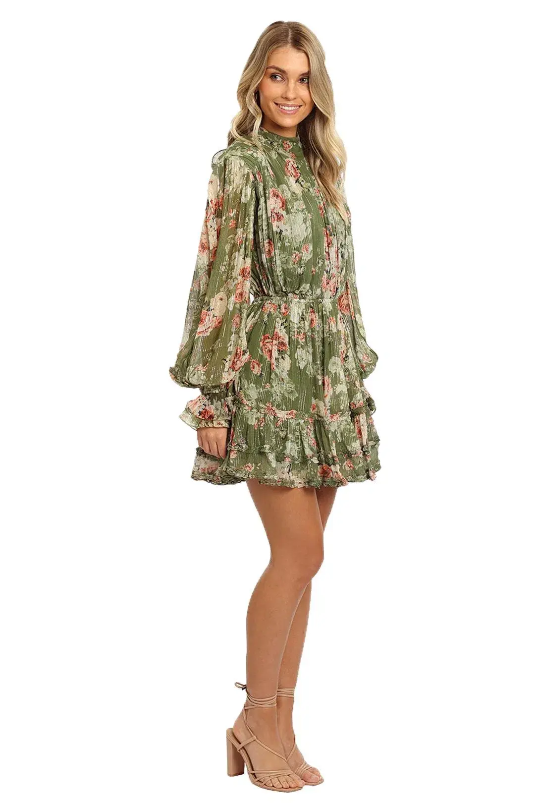 Hemant & Nandita Neem Mini Dress in Green Floral Size 10 - Image 4