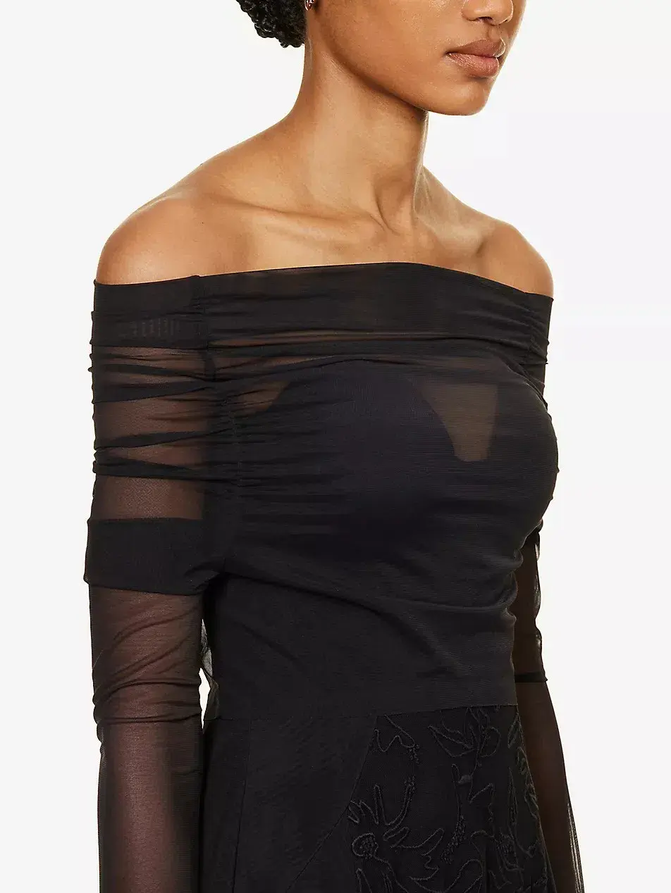 Camilla & Marc Nolana Semi Sheer Full Length Evening Dress Black Size 14 - Image 3