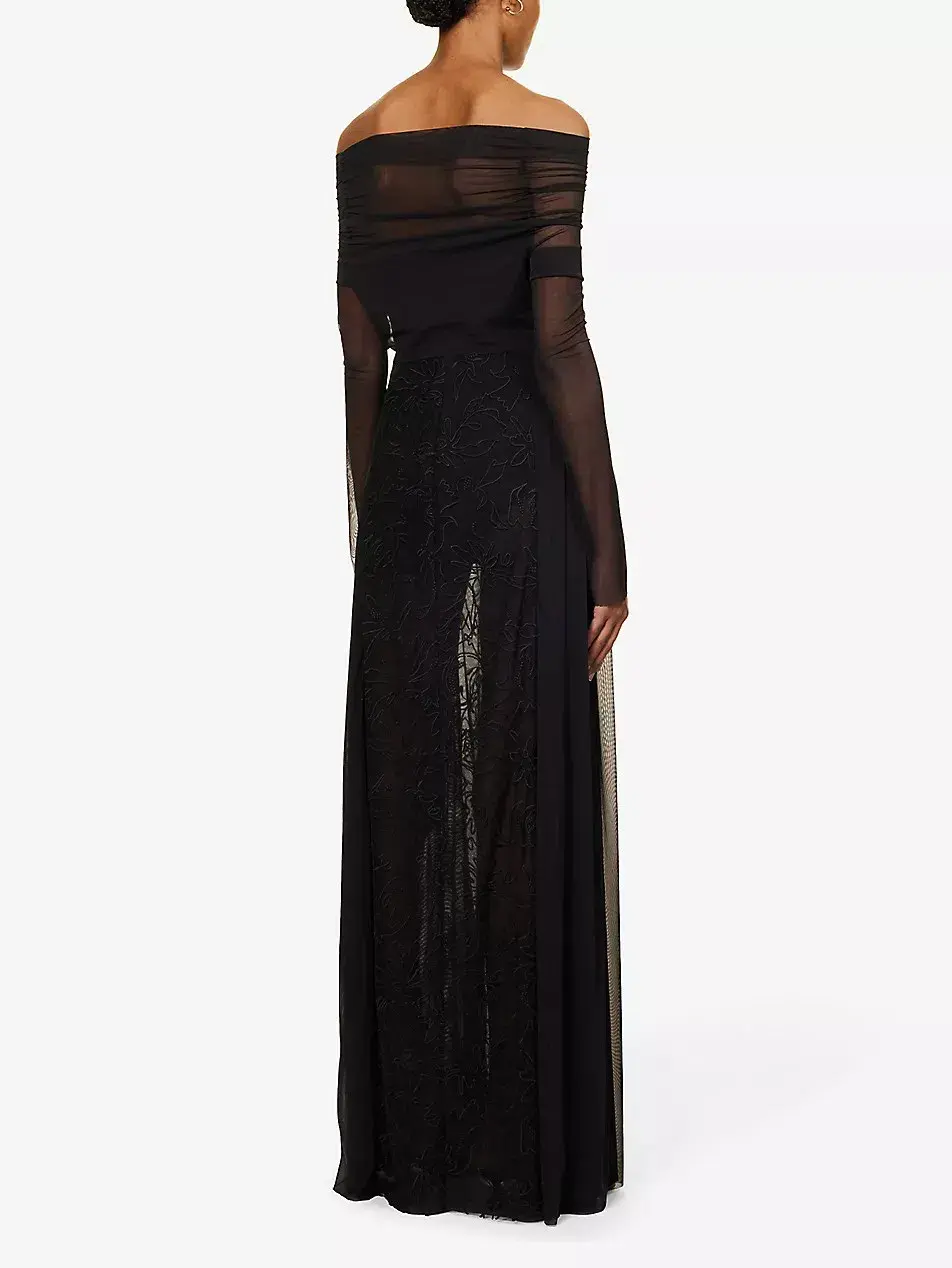 Camilla & Marc Nolana Semi Sheer Full Length Evening Dress Black Size 14 - Image 5