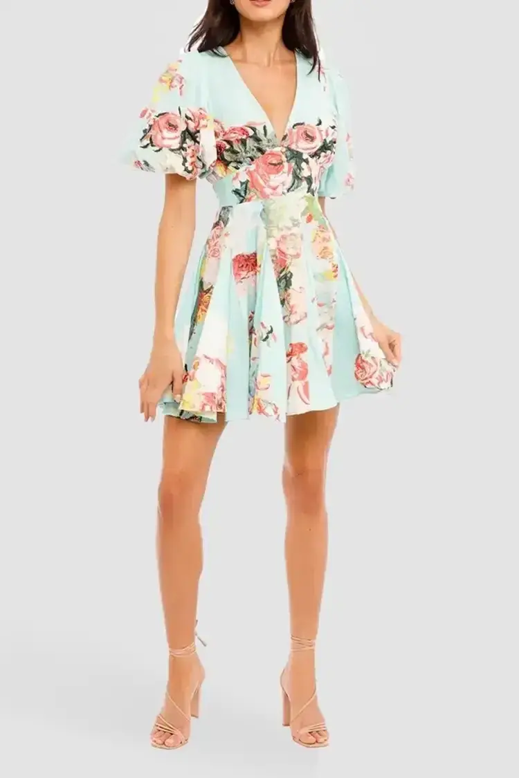Hemant & Nandita Sage Skater Mini Dress Floral Size 12 - Image 1