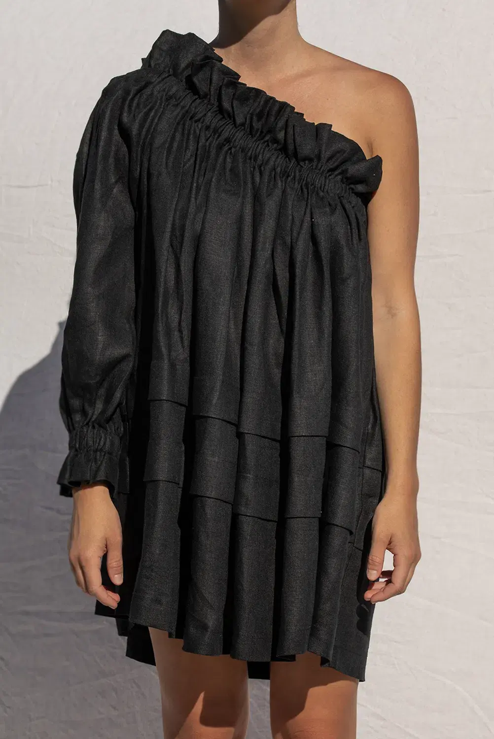 Shop Louee Thea One Shoulder Mini Dress Black One Size  - Image 1