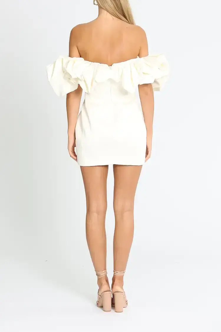 House of CB Selena Satin Ruffled Mini Dress in Ivory Size 10 - Image 3
