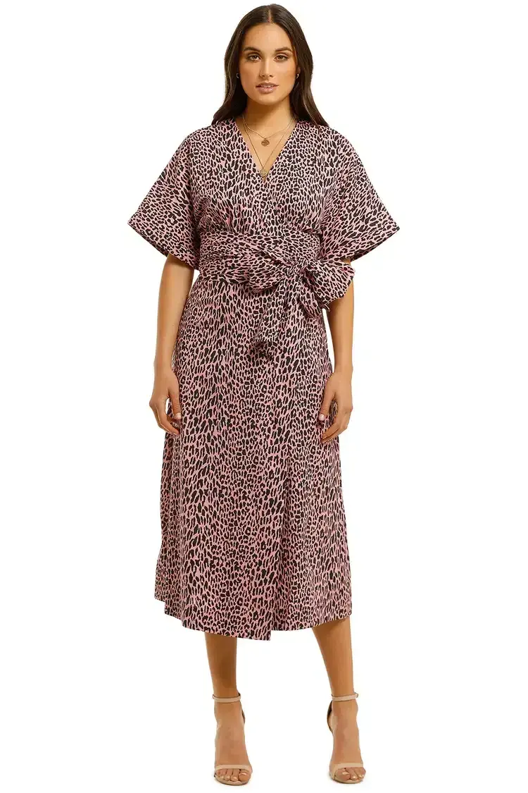Husk Lima Wrap Midi Dress in Pink Leopard Print Size 14 - Image 4