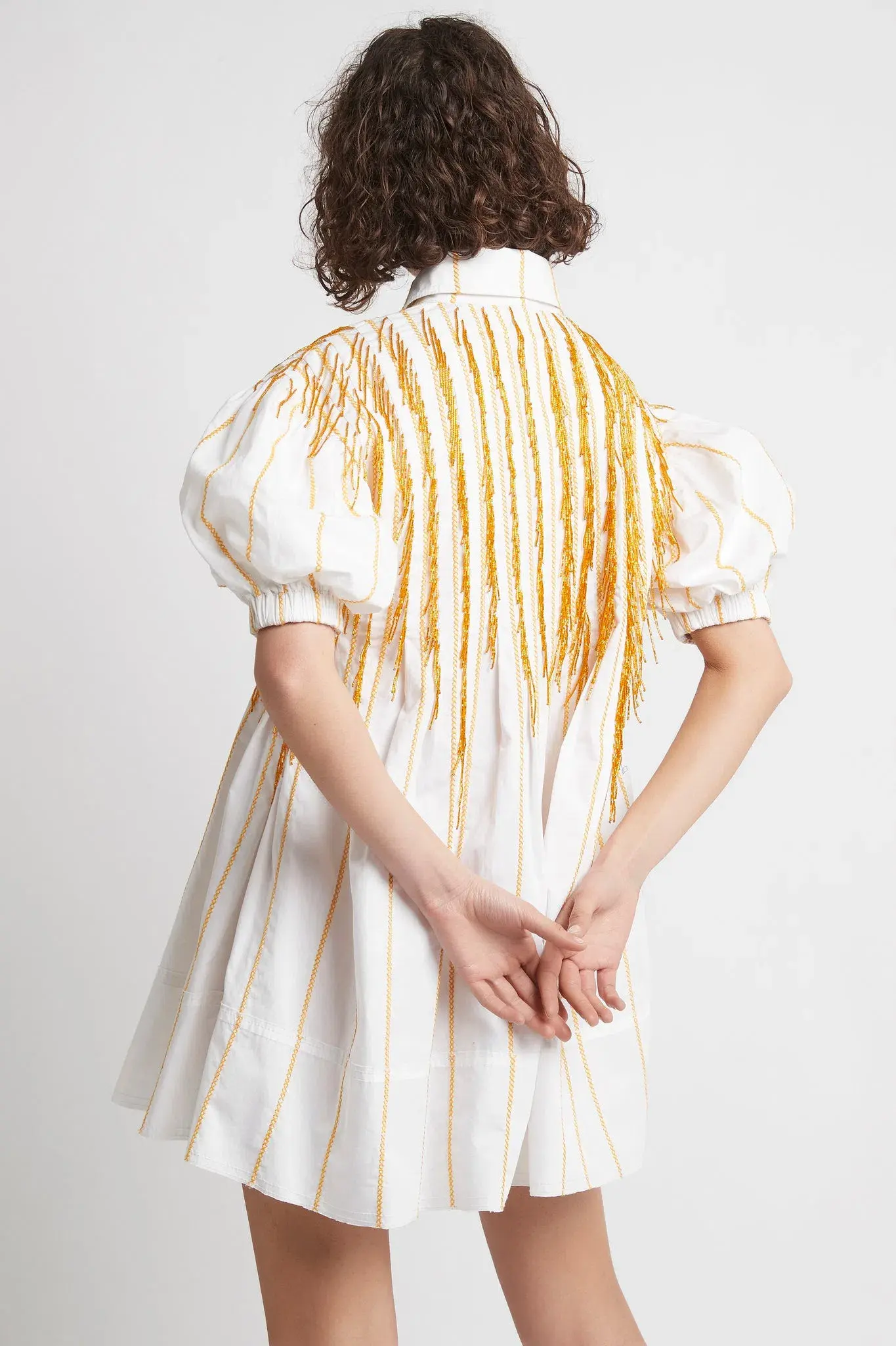 Aje Collective Beaded Mini Dress Ivory/Marigold Size 8 - Image 3