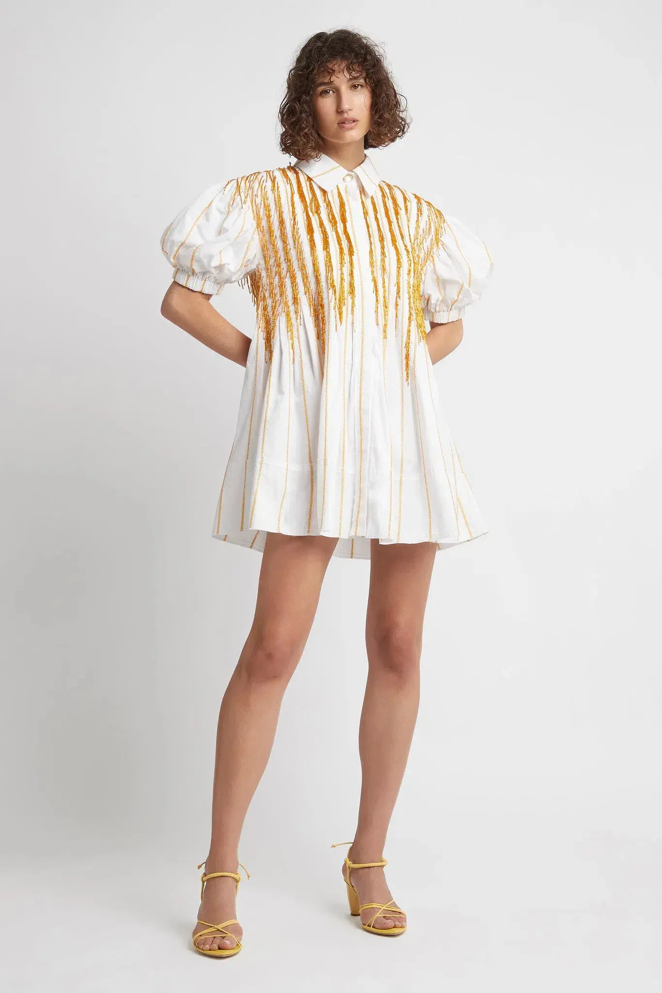 Aje Collective Beaded Mini Dress Ivory/Marigold Size 8 - Image 1