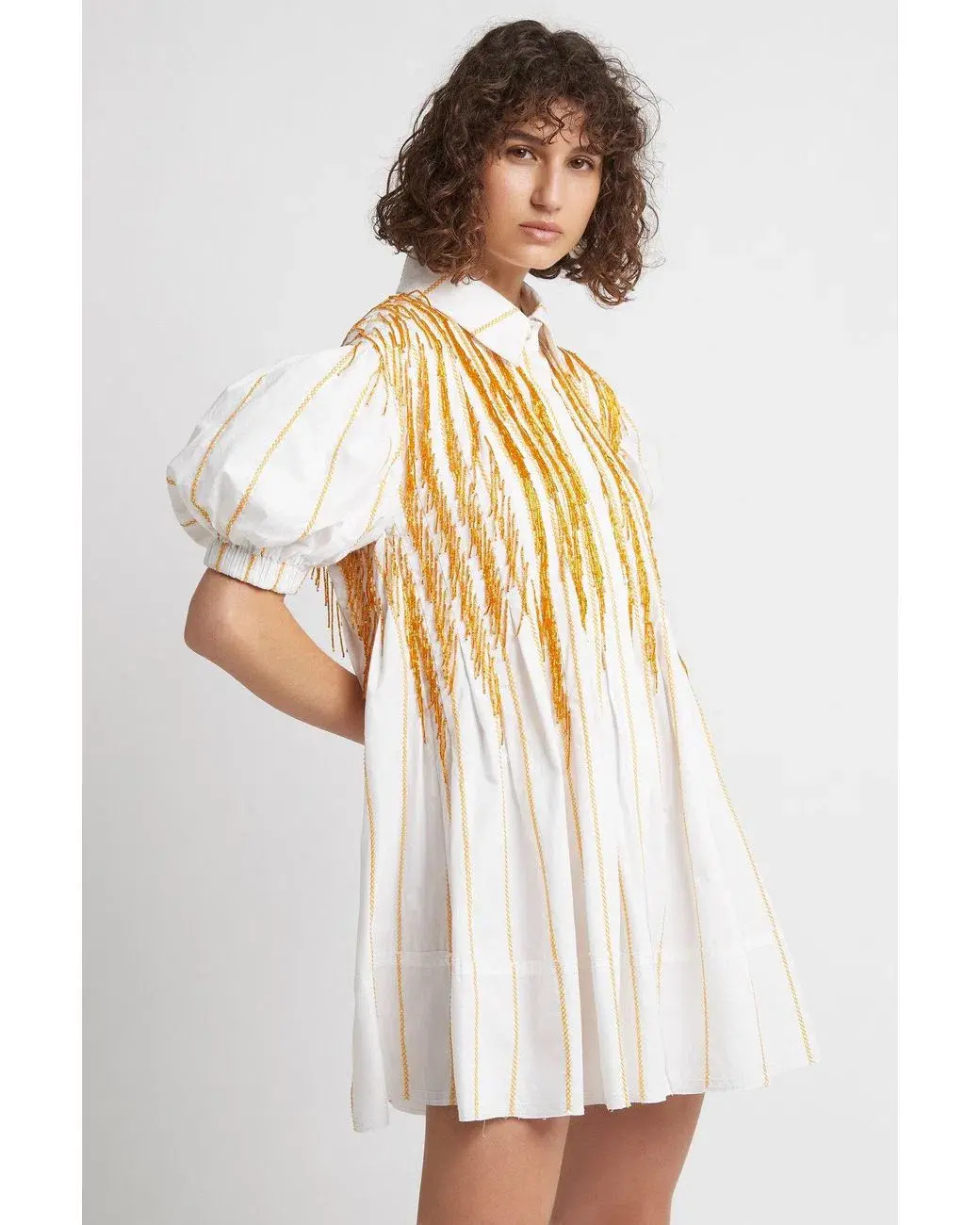 Aje Collective Beaded Mini Dress Ivory/Marigold Size 8 - Image 2