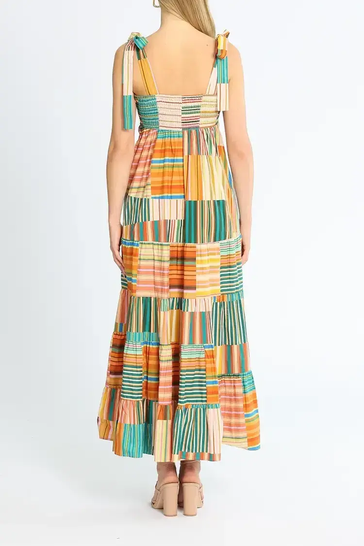 Alemais Sloane Tiered Midi Dress in Multi Stripe Size 10 - Image 2