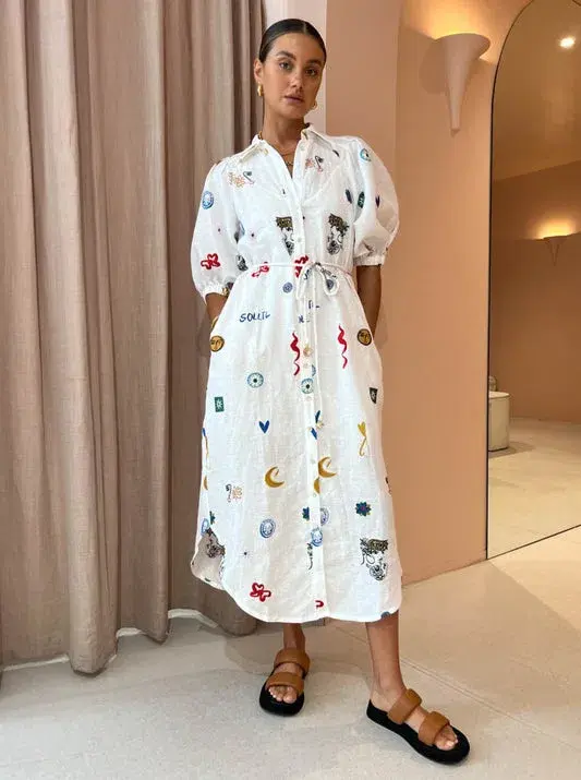 Alemais Soleil Embroidered Midi Shirt Dress Print Size 10  - Image 2