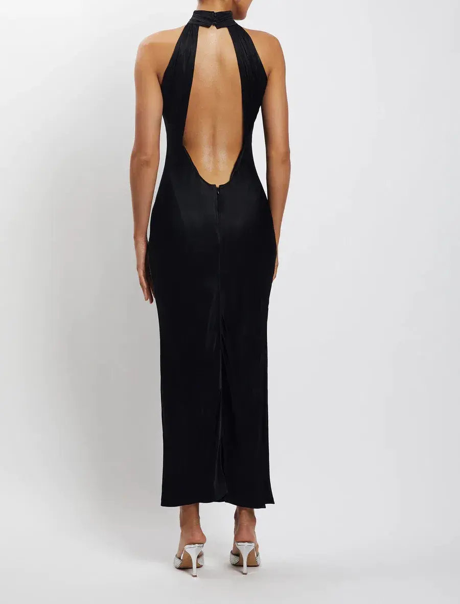 Meshki Claire Satin Drape Back Maxi Dress Black Size S / AU 8 - Image 3