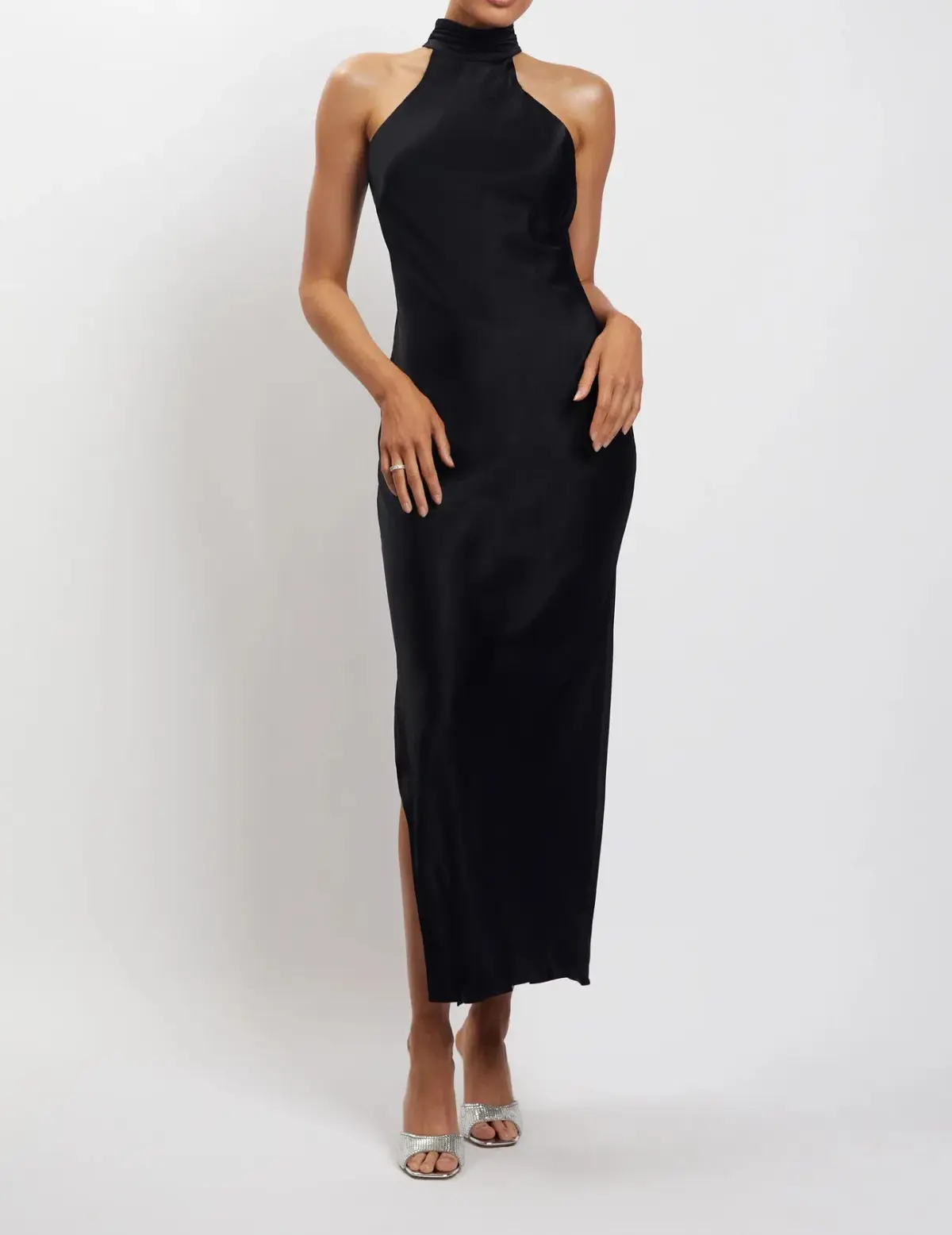 Meshki Claire Satin Drape Back Maxi Dress Black Size S / AU 8 - Image 1