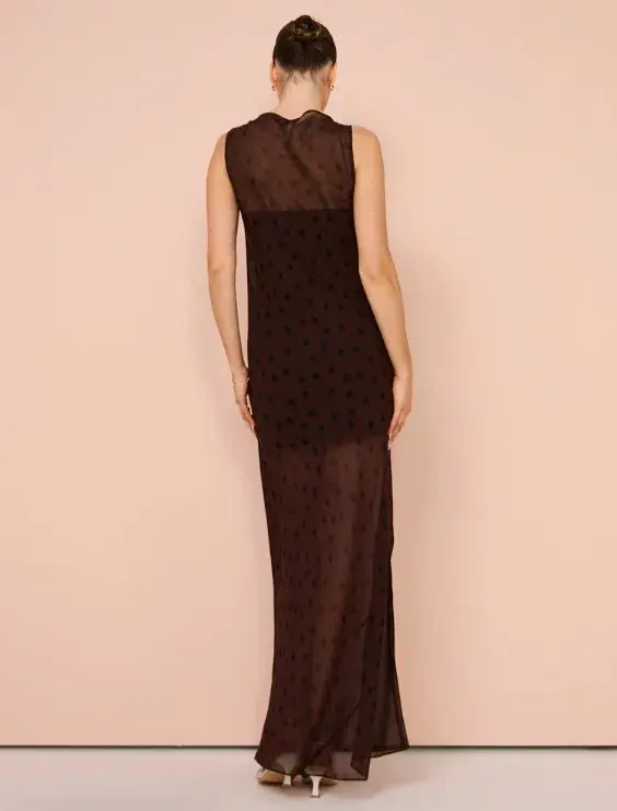 Bec & Bridge Turner Boatneck Sheer Maxi Dress Brown Size AU 10  - Image 6