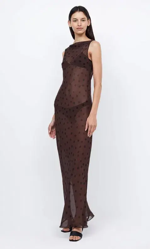 Bec & Bridge Turner Boatneck Sheer Maxi Dress Brown Size AU 10  - Image 2