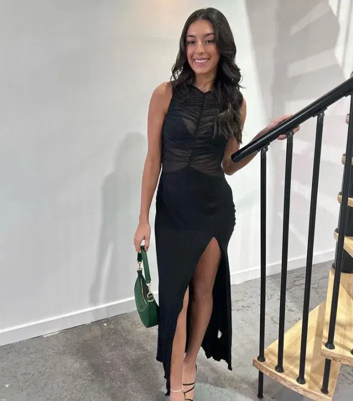 Bec & Bridge Naomi Split Maxi Sheer Mesh Dress in Black Size AU 6 - Image 4