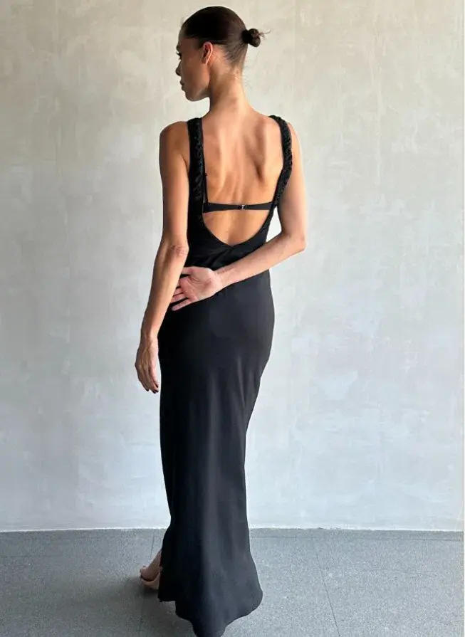 Bec & Bridge Naomi Split Maxi Sheer Mesh Dress in Black Size AU 6 - Image 3