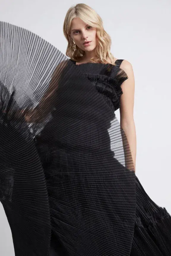 Aje Jacinto Pleated Midi Dress in Black Size AU 12  - Image 2