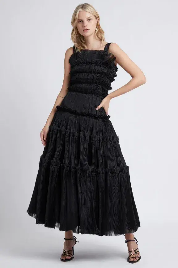 Aje Jacinto Pleated Midi Dress in Black Size AU 12  - Image 1