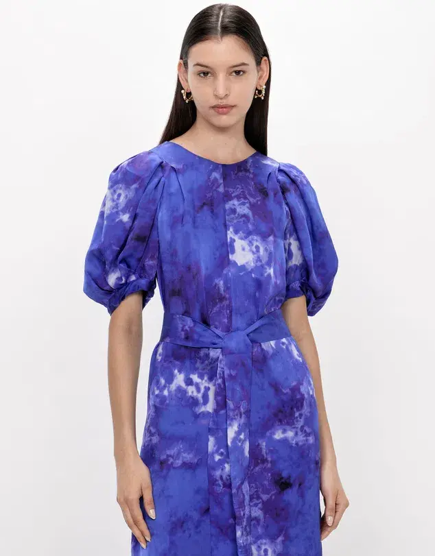 Veronika Maine Clouded Satin Midi Dress Blue Jewel Size AU 14 - Image 3