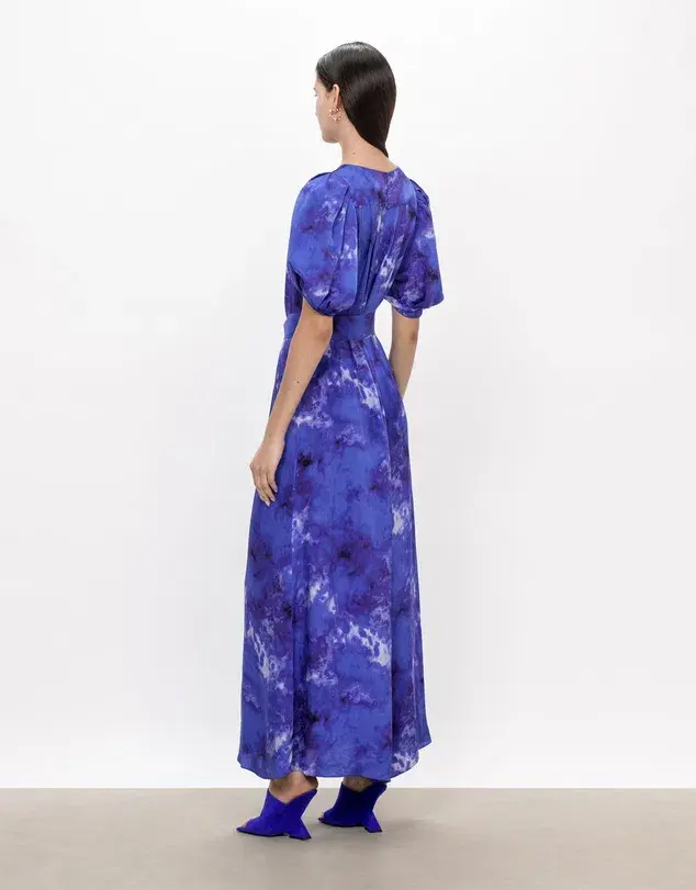 Veronika Maine Clouded Satin Midi Dress Blue Jewel Size AU 14 - Image 2